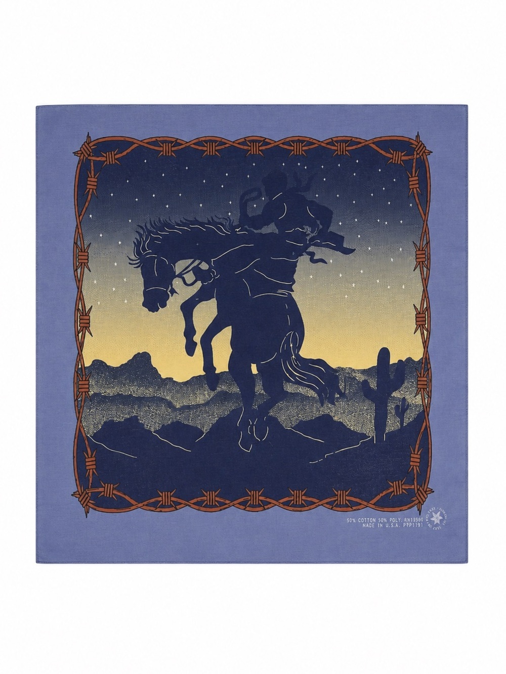 Vintage Hav-A-Hank Blue Cowboy Western Bandana Handkerchief Made in the USA